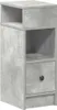 A tall, narrow nightstand with a concrete-like finish, featuring one drawer and two open shelves. Voir les images du produit