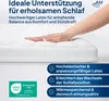 A hand pressing down on a mattress topper, with text and certifications displayed. Náhled obrázku produktu