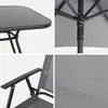 A collage of four close-up images showing details of a gray garden furniture set, including a table, umbrella mechanism, chair armrest, and fabric texture. Anteprima dell’immagine prodotto