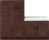 A dark brown shoe cabinet with a white cushioned bench on top, set against a white background. Voir les images du produit