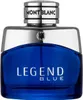 A close-up studio shot of a Mont Blanc Legend Blue Eau de Parfum bottle. Podgląd zdjęcia produktu