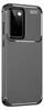 A close-up view of a black carbon fiber textured phone case with a camera module. Produktbild-Vorschau
