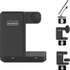 A black 3-in-1 wireless charging station for a phone, smartwatch, and earbuds. Produktbild-Vorschau
