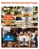 A collage showing a chafing dish used for keeping food warm and another chafing dish used for keeping drinks cold. Produktbild-Vorschau