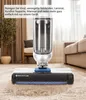 A close-up of a cordless wet-dry vacuum cleaner on a carpeted floor, with furniture in the background. Produktbild-Vorschau