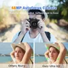A person holding a camera, with two split images below showing before and after of a photo. Produktbild-Vorschau
