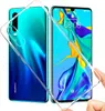 A clear protective case is being shown over a Huawei P30 smartphone. The phone is displayed from both the front and back. Produktbild-Vorschau