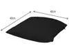 A black cushion is shown with dimensions indicated by arrows and text. Voir les images du produit