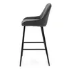 A side view of a gray upholstered bar stool with black metal legs against a white background. Produktbild-Vorschau