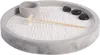 A miniature zen garden with white sand, a small grey pot, a wooden rake, and three black stones. Náhled obrázku produktu