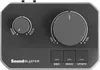 A top-down view of a Sound Blaster G8 sound card with two knobs and three buttons. Produktbild-Vorschau