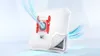 A vacuum cleaner dust bag with stylized blue air currents flowing around it, suggesting airflow and filtration. Produktbild-Vorschau