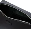 A close-up view of the interior and exterior of a black Lacoste handbag. Voir les images du produit