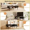 A collage of three images showing a black coffee table, a black TV stand, and a black side table in different living room settings. Produktbild-Vorschau