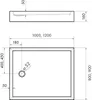 Technical drawing of a shower tray with dimensions and specifications. Produktbild-Vorschau