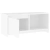 A white TV stand with two compartments, one with a door ajar. Anteprima dell’immagine prodotto