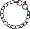 A black metal chain collar with two rings and a small orange and black tag. Anteprima dell’immagine prodotto