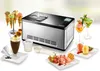 An ice cream maker is displayed alongside various ice cream desserts and ingredients. Produktbild-Vorschau
