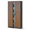 A closed filing cabinet with two doors, showing a wood-grain finish on the doors and a gray metal frame. Produktbild-Vorschau