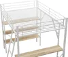A white metal loft bed with wooden shelves and a desk. Anteprima dell’immagine prodotto