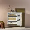 Scarpiera con decoro in legno e canna, 3 ante, Bianco Anteprima dell’immagine prodotto 3