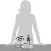 A silhouette of a person is shown behind a metal sculpture of a construction worker with a cement mixer. Dimensions are indicated. Náhľad obrázku produktu