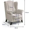 A beige wingback armchair with dimensions indicated by measurement lines and text. Náhled obrázku produktu