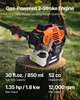 A gas-powered engine for a tool, resting on a tree stump outdoors. Produktbild-Vorschau