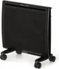 A black electric heater with wheels is shown against a white background. Náhľad obrázku produktu