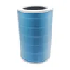 A cylindrical air filter with blue pleated material and white top and bottom rims, isolated on a white background. Produktbild-Vorschau