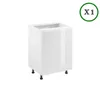 A white kitchen cabinet with two doors and black legs, shown against a white background. A green circle with 'X1' is in the top right corner. Produktbild-Vorschau