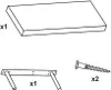 An illustration showing the components of a product, including a shelf, a bracket with two legs, and two screws. Náhled obrázku produktu