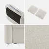 A collage of four close-up images of a cream-colored sofa, showing its texture, construction, and included cushions. Anteprima dell’immagine prodotto