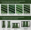 The image shows different lighting conditions and device displays of green velvet curtains. Voir les images du produit