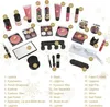 A flat lay collage of various makeup and cosmetic products, arranged with numbered labels and a corresponding key. Produktbild-Vorschau
