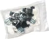A clear plastic bag containing metal and black plastic mounting brackets. Produktbild-Vorschau