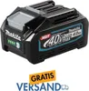 A black Makita 40V 4.0Ah Li-Ion battery pack with green charge indicator lights and promotional text below. Anteprima dell’immagine prodotto