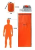 Diagrams showing the dimensions and weight of an emergency bivvy bag, alongside a silhouette of a person for scale. Podgląd zdjęcia produktu