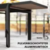 Close-up of a table leg and tabletop, with text overlays highlighting product features. Produktbild-Vorschau