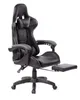 A black and gray gaming chair with a footrest, shown from a three-quarter angle on a white background. Produktbild-Vorschau