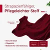A close-up of a draped red fabric, with text overlays describing its properties. Produktbild-Vorschau
