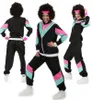 A woman wearing an 80s-style tracksuit, shown from multiple angles. Produktbild-Vorschau