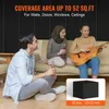 Three people are sitting on a couch and on the floor, two of them are holding drinks and one is playing a guitar. A stack of acoustic foam panels is shown in the bottom right corner. Podgląd zdjęcia produktu
