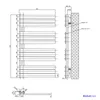 Technical drawing of a radiator with dimensions and specifications. Náhľad obrázku produktu