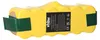 A yellow battery pack with a black label and green tape. Produktbild-Vorschau