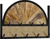 A wooden and black metal wall coat rack with a woven cane panel. Produktbild-Vorschau
