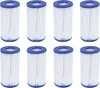 A set of eight identical pool filter cartridges arranged in two rows of four. Produktbild-Vorschau