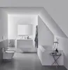 A modern, minimalist bathroom with a bathtub, sink, and bidet. Anteprima dell’immagine prodotto