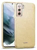 A gold glitter phone case is shown on a white background, with a Samsung Galaxy S22 Plus phone partially visible inside. Produktbild-Vorschau