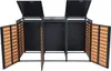 A three-bin outdoor storage unit with slatted doors and hinged lids. Produktbild-Vorschau